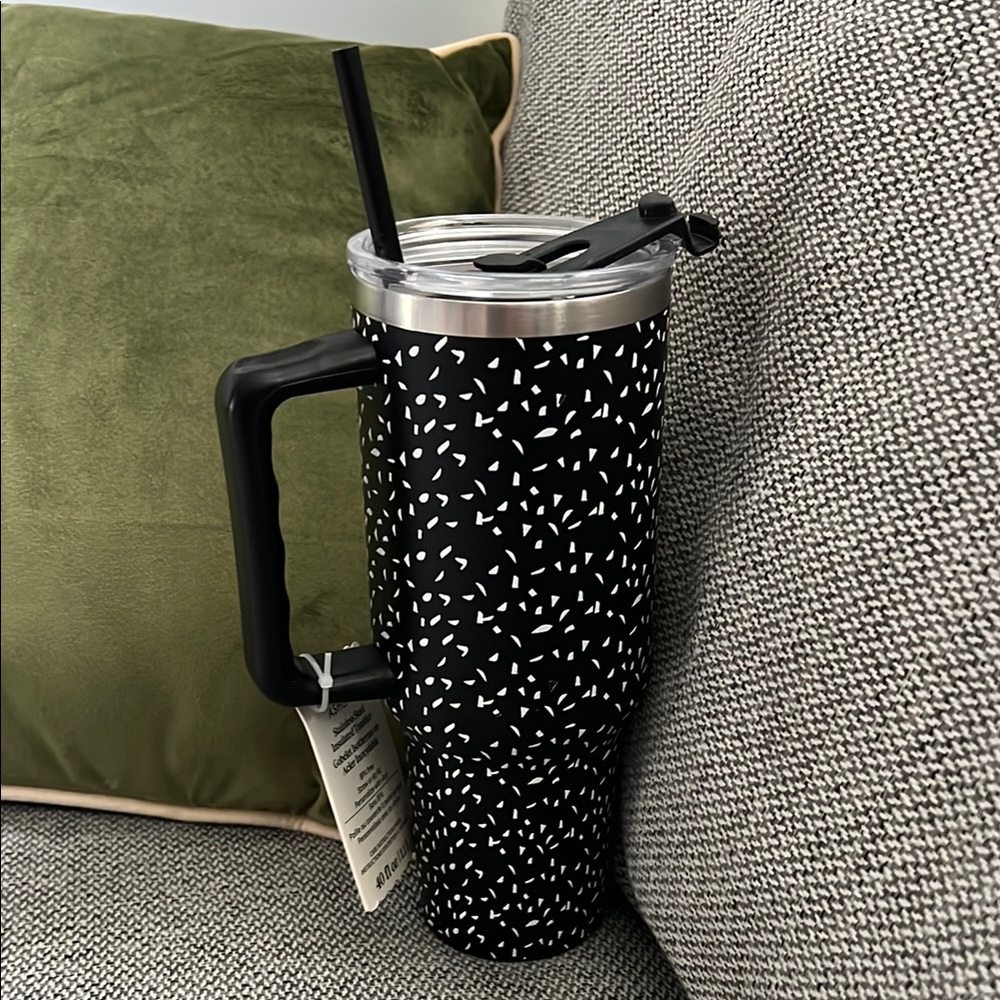Black and White Composition Notebook Speckled Tumbler with Straw, new - Picture 6 of 9